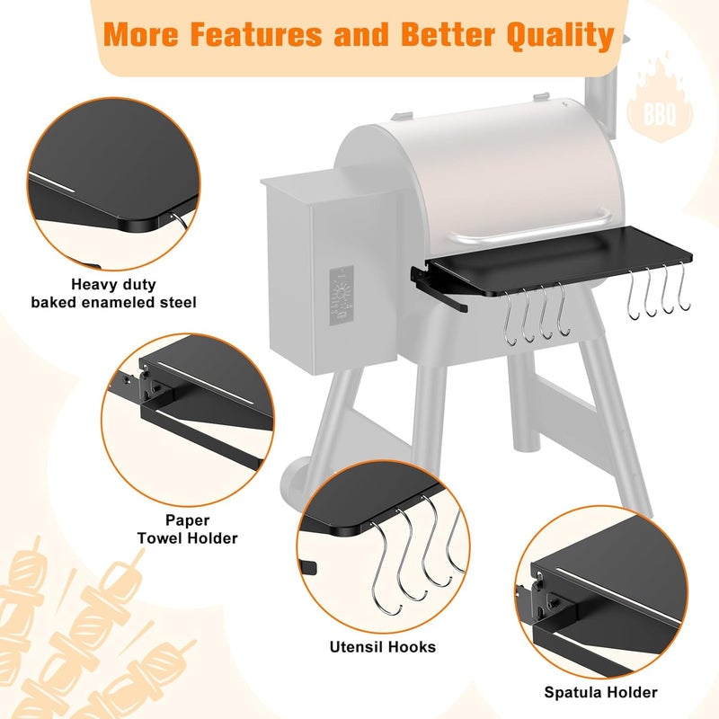 PHYESUVIN Folding Shelf for Traeger Pellet Grills, BAC362 Pellet Front Shelf with Hooks and Paper Towel Holder for Traeger Pro 22, Pro 575, Eastwood 22, Ironwood 650 and Century 22 Series Pellet Grill - Image 5